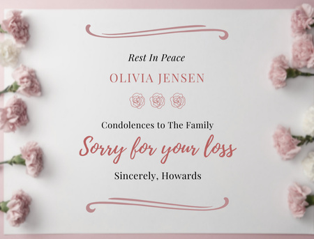 We Are Sorry for Your Loss with Tender Flowers Postcard 4.2x5.5in Design Template