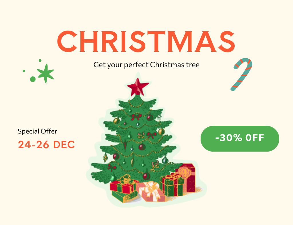 Christmas Decorated Tree Sale Offer Invitation 13.9x10.7cm Horizontal Design Template