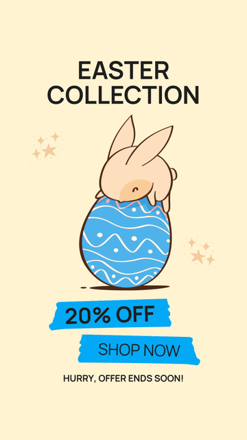 Easter Collection Promo with Cute Bunny and Blue Egg Instagram Video Story Design Template
