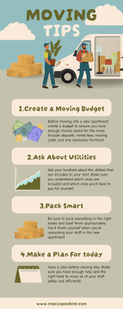 Ontwerpsjabloon van Infographic van Tips voor verhuizen met bezorging in de buurt van een vrachtwagen