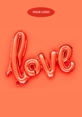 Valentine's Day Wishes with Balloon in Shape of Word Love Postcard A5 Vertical tervezősablon