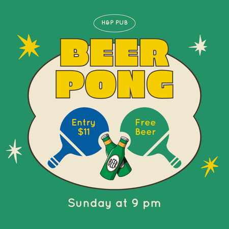 Plantilla de diseño de Anuncio de competición de ping pong con cerveza gratis Instagram AD 