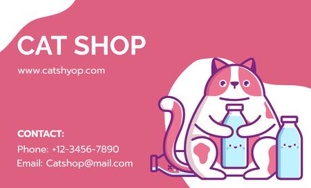 Pet Shop Offer with Cute Cat Business Card 91x55mm Design Template