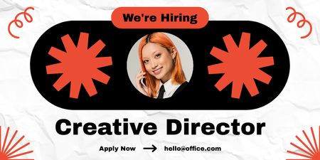 Announcement of Hiring Creative Director with Smiling Woman Twitter Design Template