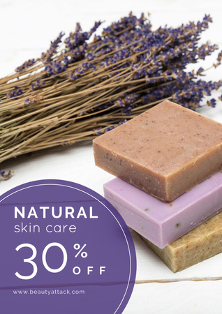 Natural Skincare Offer with Lavender Soap Poster Design Template