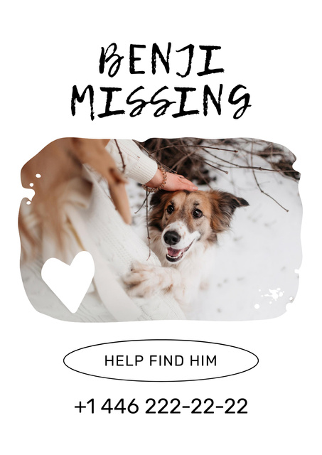 Announcement about Missing Cute Dog Poster tervezősablon