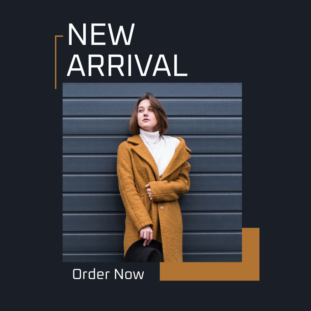 Fashion Ad with Woman in Stylish Brown Coat Instagram Design Template