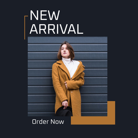 Διαφήμιση μόδας με γυναίκα με κομψό καφέ παλτό Instagram Πρότυπο σχεδίασης