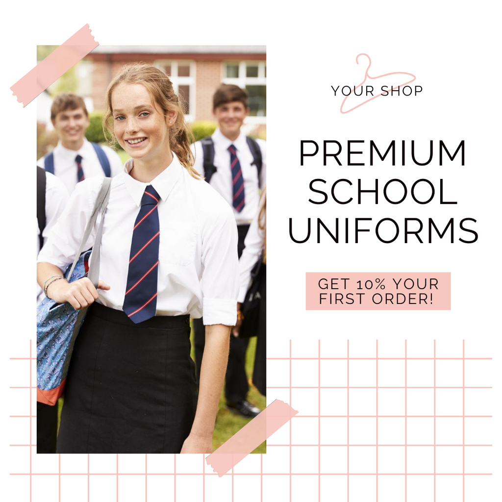 Back to School Sale Announcement For Premium Uniforms Instagram ADデザインテンプレート