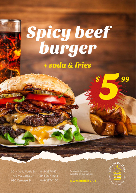 Fast Food Menu Offer with Burger and French Fries Poster A3 Design Template
