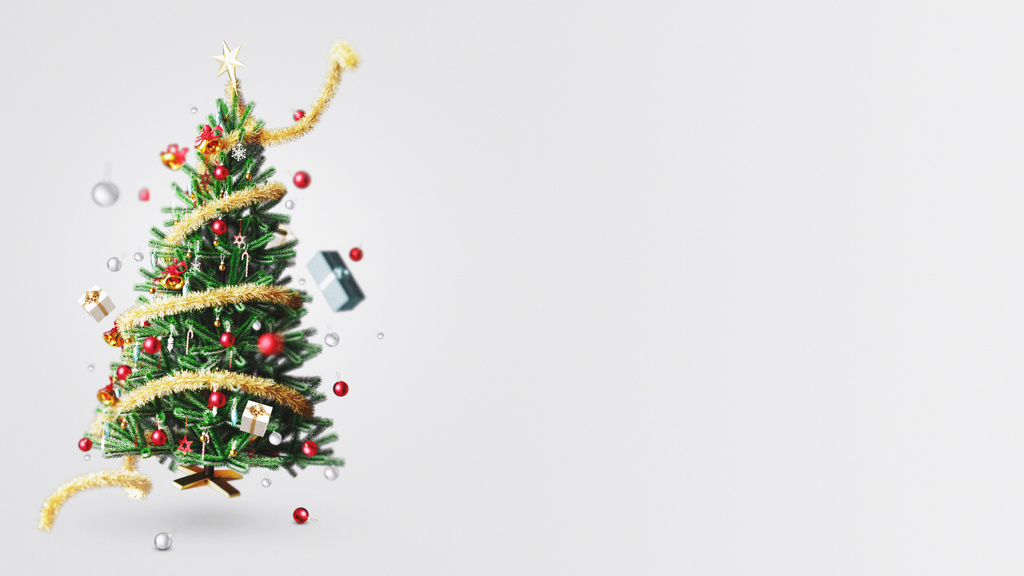 Decorated Christmas Tree with Golden Tinsel Zoom Background Tasarım Şablonu