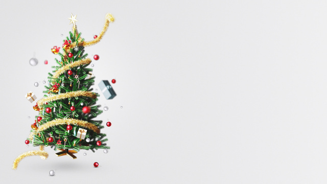 Designvorlage Decorated Christmas Tree with Golden Tinsel für Zoom Background