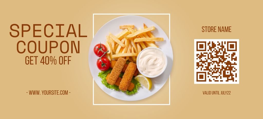 Discount For Fast Food With Qr-Code Coupon 3.75x8.25inデザインテンプレート