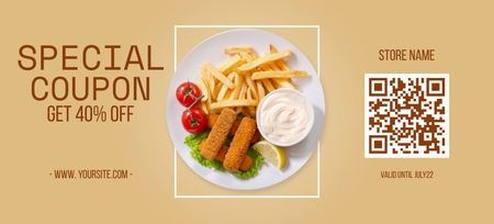 Discount For Fast Food With Qr-Code Coupon 3.75x8.25in Design Template