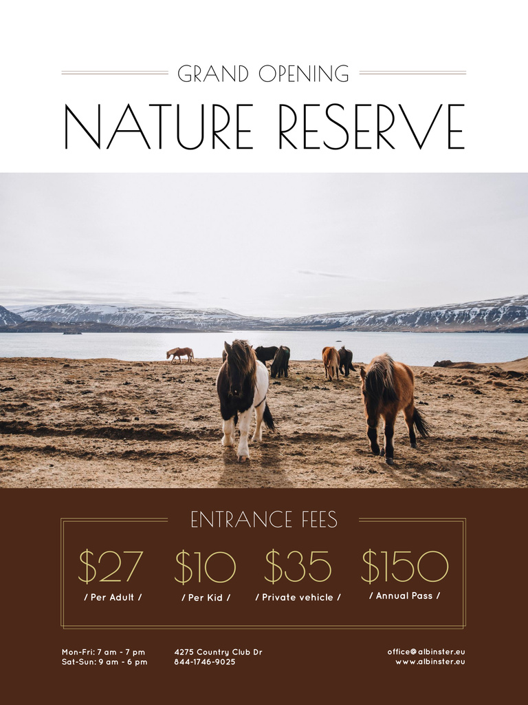 Ontwerpsjabloon van Poster US van Nature Reserve Grand Opening with Herd of Horses
