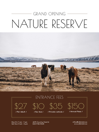 Modèle de visuel grande annonce d'ouverture de la réserve naturelle avec troupeau de chevaux - Poster US