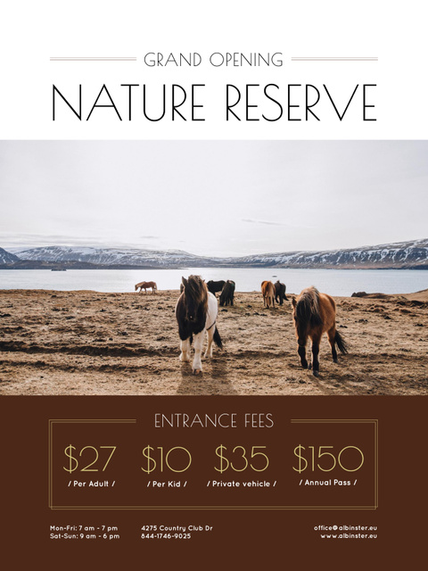 Plantilla de diseño de Nature Reserve Grand Opening with Herd of Horses Poster US 