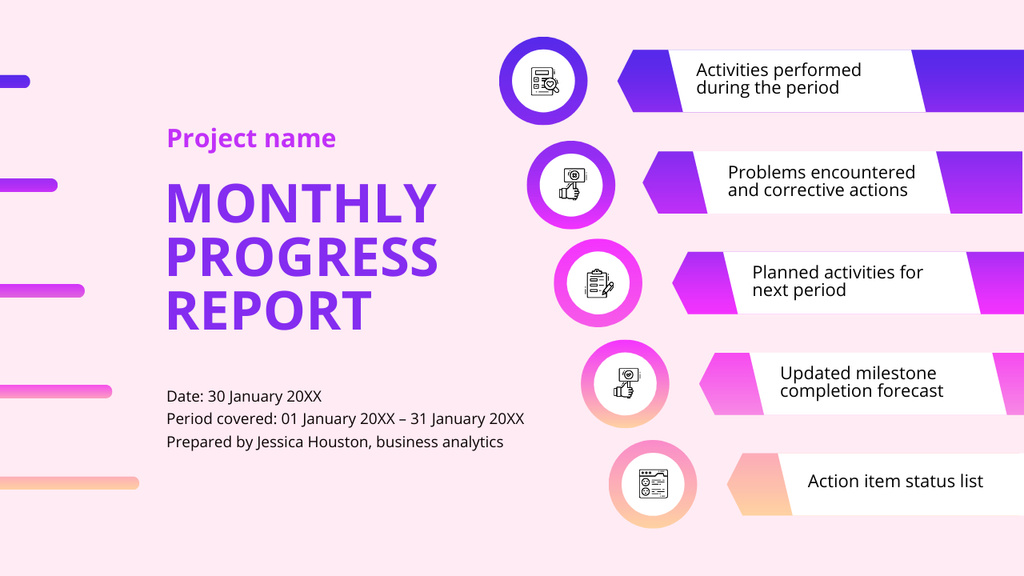 Monthly Progress Report Vivid Timelineデザインテンプレート