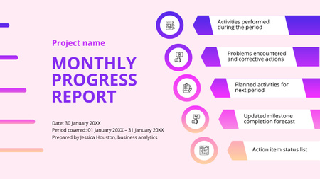 Szablon projektu Monthly Progress Report Vivid Timeline