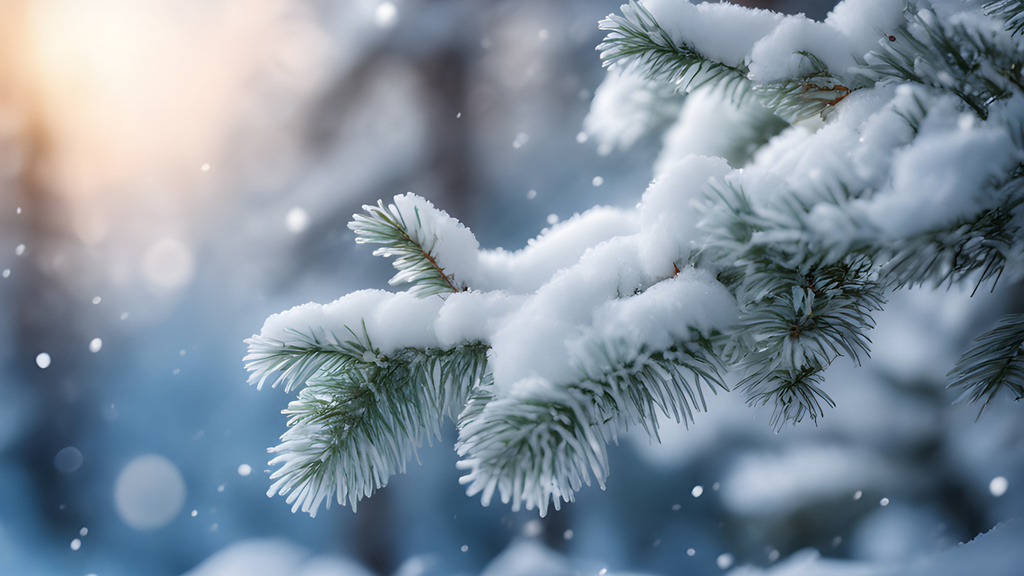 Beautiful Fir Branches Covered with Snow Zoom Background – шаблон для дизайну