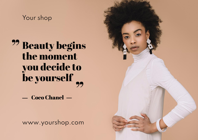Modèle de visuel Beautiful young woman with inspirational quote - Card