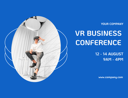 Anúncio de conferência virtual de negócios em azul Invitation 13.9x10.7cm Horizontal Modelo de Design