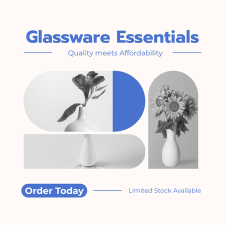 Designvorlage Anzeige von Glassware Essentials mit Blumenvase für Instagram AD