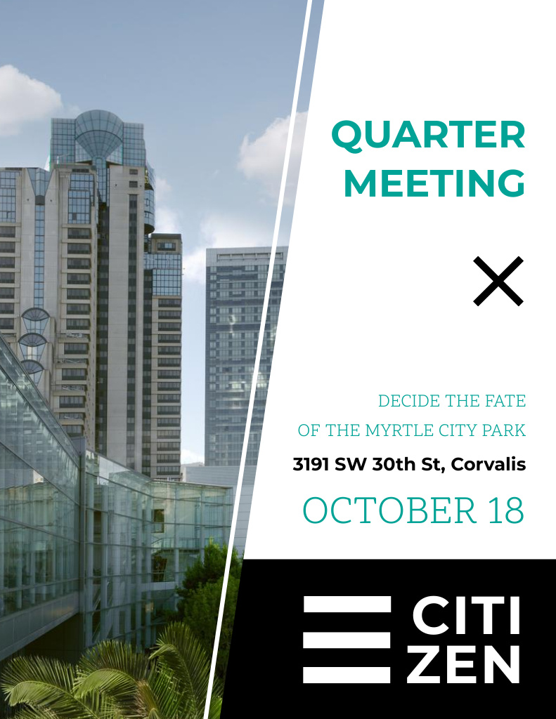 Plantilla de diseño de Skyscrapers Cityscape Framed Quarter Meeting Announcement Poster 8.5x11in 