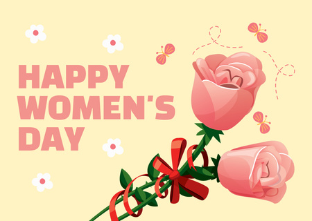 Pink Roses for International Women's Day Card Design Template