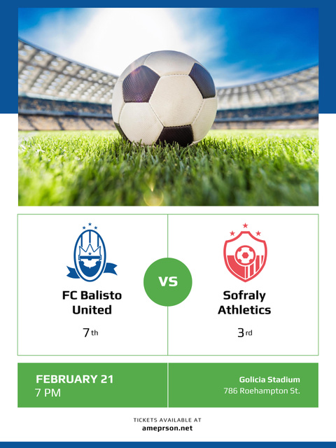 Soccer Match Announcement with Team Emblems Poster 36x48in Modelo de Design