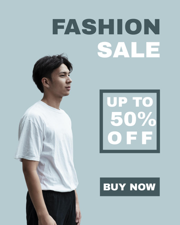 Fashion Sale Ad with Stylish Young Guy Instagram Post Vertical Design Template