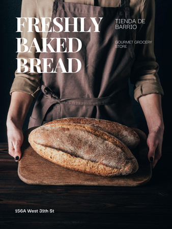 Designvorlage Woman Sprinkling Flour on Fresh Bread für Poster US