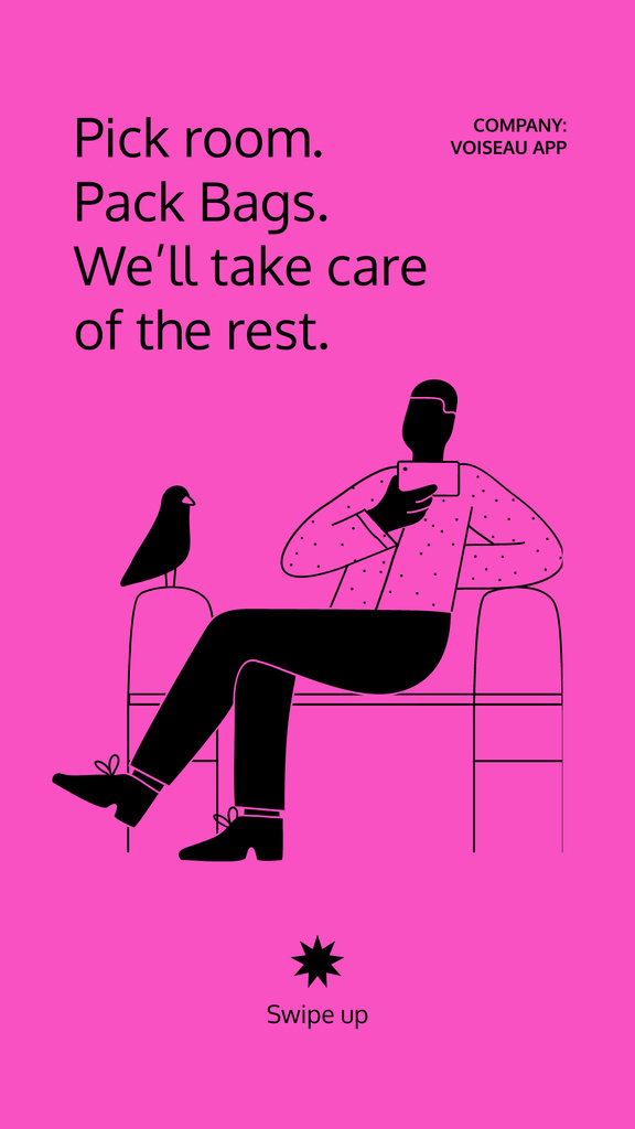Booking App Services ad with Man and Bird Instagram Story Tasarım Şablonu