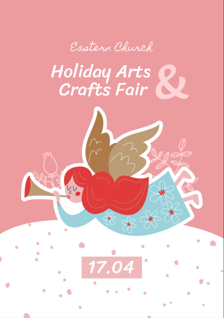 Easter Crafts Fair Ad with Angel Playing Trumpet Flyer A7 Design Template
