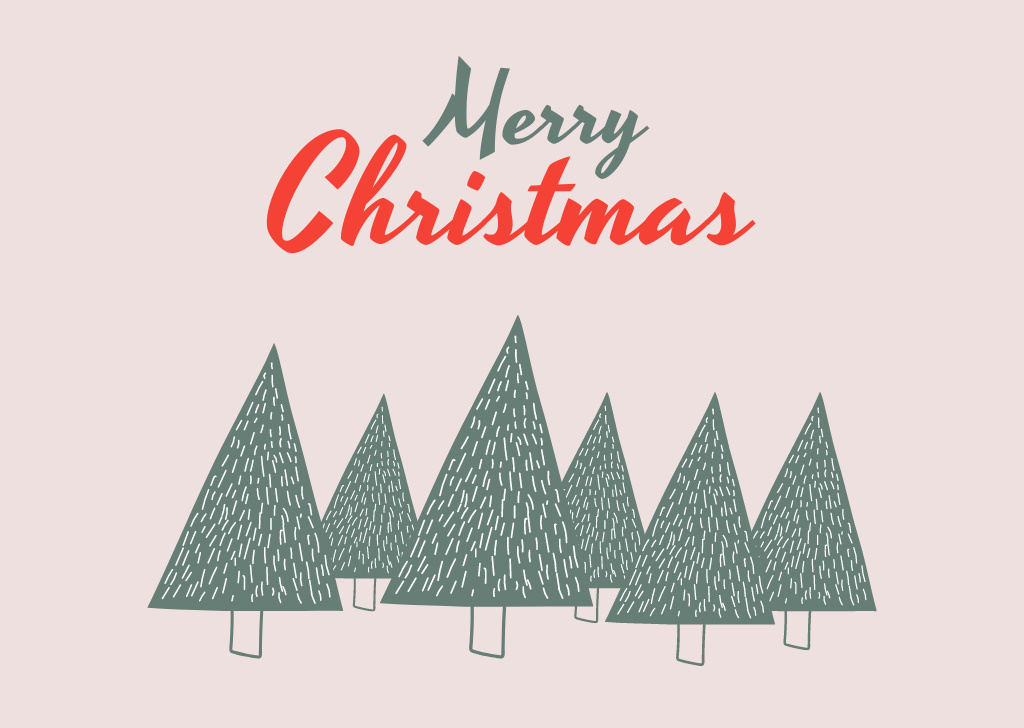 Minimalistic Christmas Holiday Greetings With Trees Card Design Template