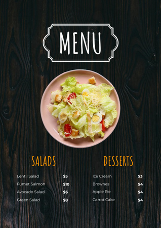 Food Menu Announcement with Tasty Salad Menu Πρότυπο σχεδίασης