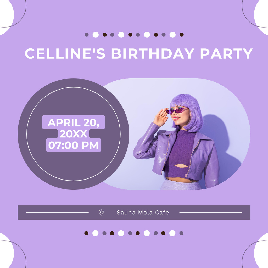 Birthday Party Invitation on Purple Instagram tervezősablon