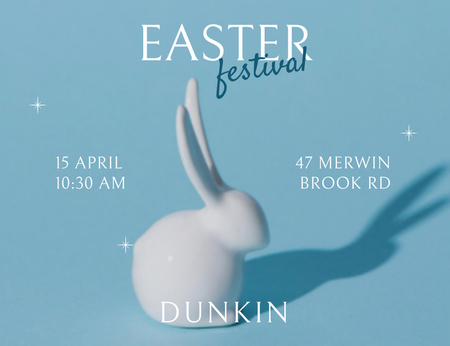 Platilla de diseño Easter Holiday Celebration Announcement with White Bunny Invitation 13.9x10.7cm Horizontal