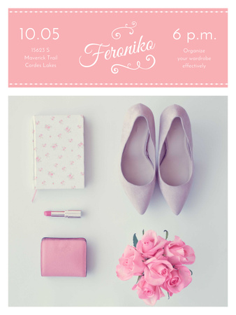 Szablon projektu Fashion Event Announcement Pink Outfit Flat Lay Poster US