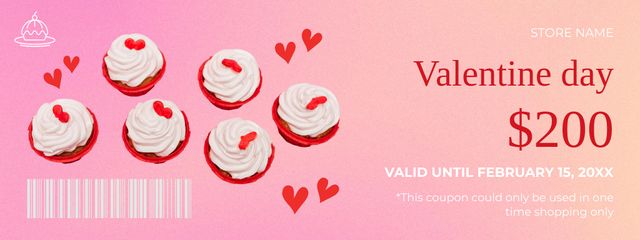 Ontwerpsjabloon van Coupon van Cupcakes for Valentine's Day