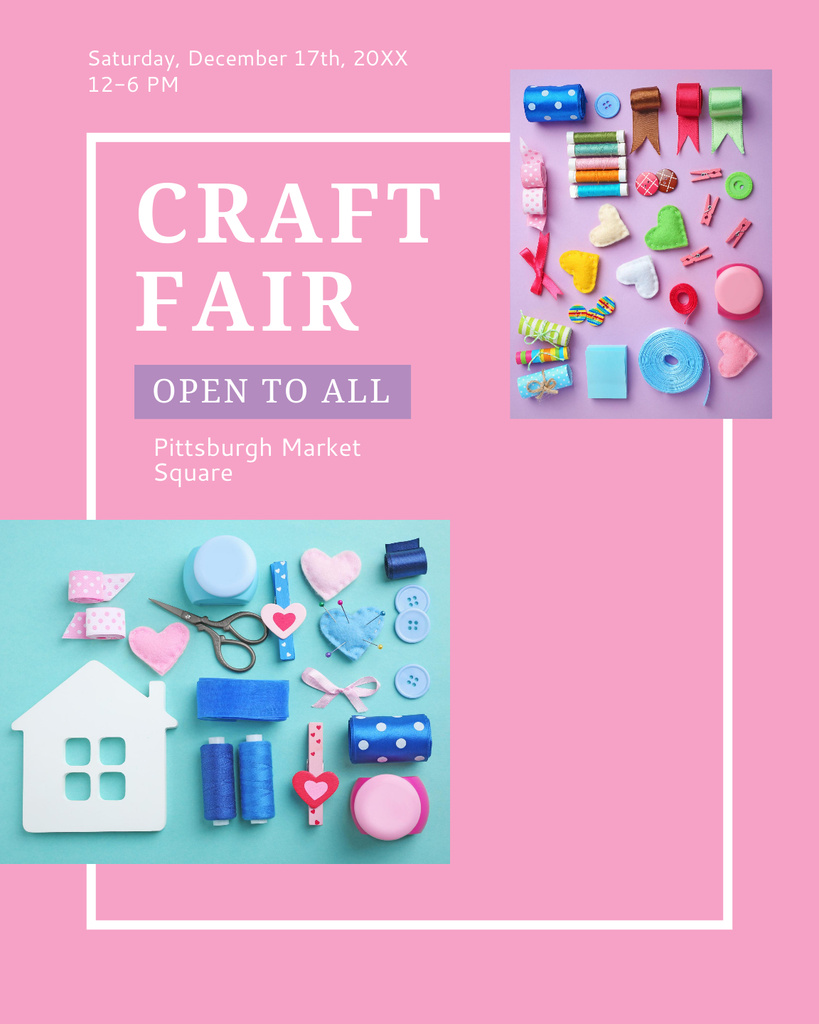 Craft Market with Needlework Tools In Pink Poster 16x20in Design Template