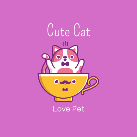 Pet Shop Emblem With Kitten In Cup Logo Design Template