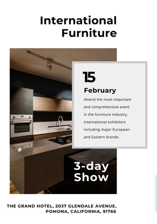 Oznámení o mezinárodní výstavě nábytku s moderním kuchyňským interiérem Poster 28x40in Šablona návrhu