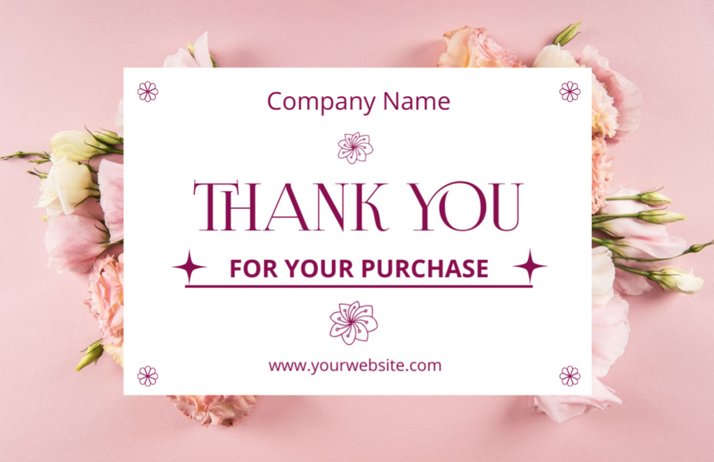 Thank You For Your Purchase Letter with Pink Eustomas Thank You Card 5.5x8.5in tervezősablon