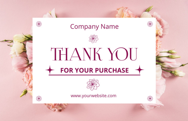 Thank You For Your Purchase Letter with Pink Eustomas Thank You Card 5.5x8.5in Πρότυπο σχεδίασης