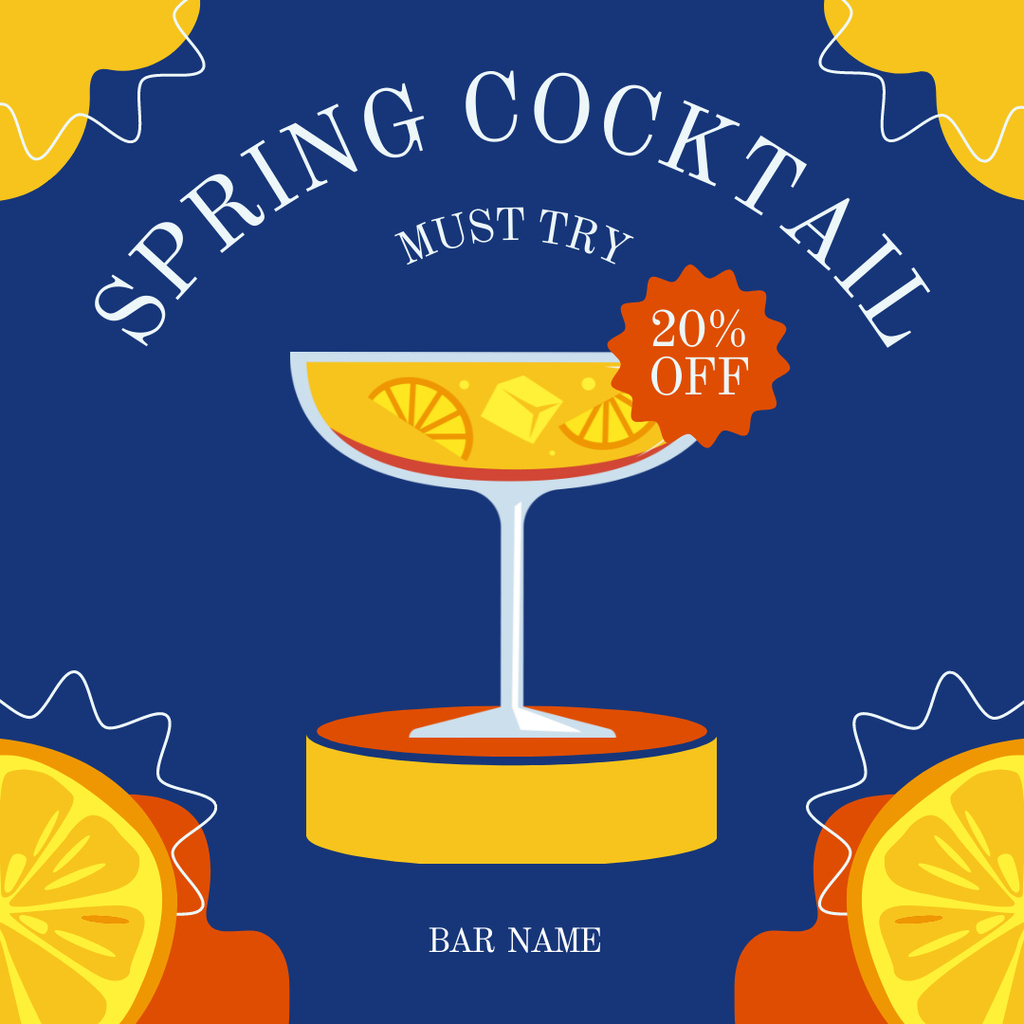Discount on Must Try Spring Cocktails Instagram AD Design Template