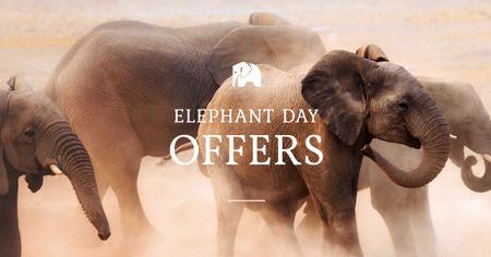 Ontwerpsjabloon van Facebook AD van olifanten dag aanbieding met olifanten