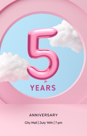 Designvorlage Anniversary Celebration Announcement with Cute Clouds für Invitation 4.6x7.2in