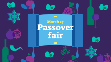 Passover Fair Announcement with Traditional Food FB event cover Design Template