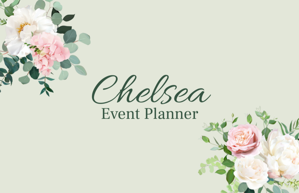 Event Planner Services Ad with Flowers Business Card 85x55mm Design Template